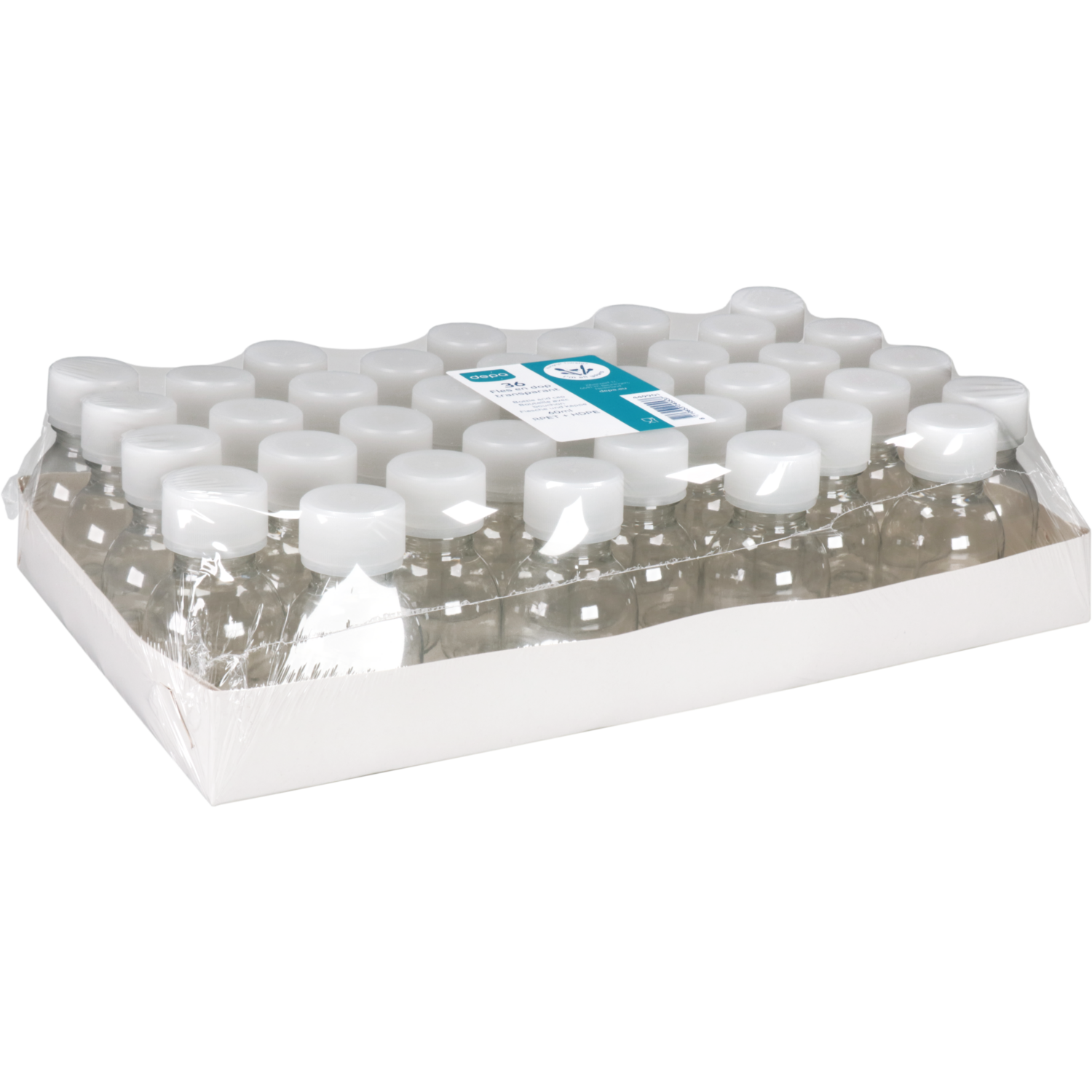 Fles, petfles, Gerecycled PET, met dop, 60ml, transparant
