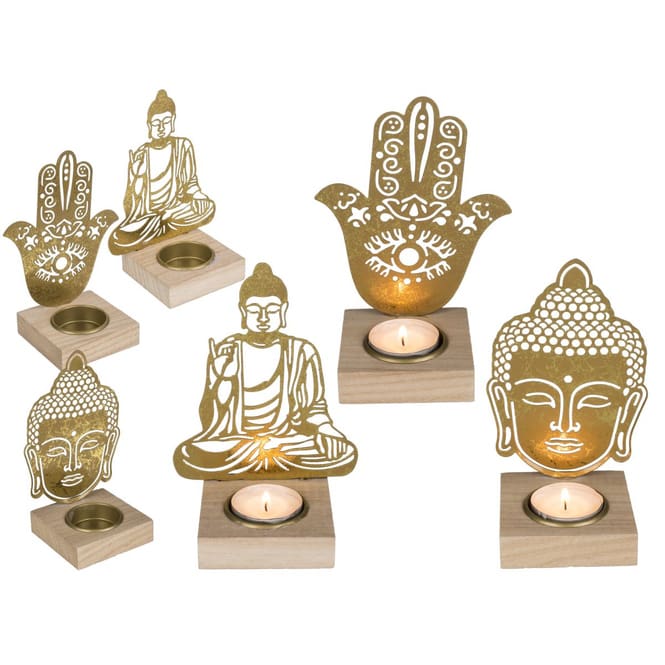 Teelichthalter - Buddha - gold - ca. 9 x 7 x 15 cm - 1 Stück
