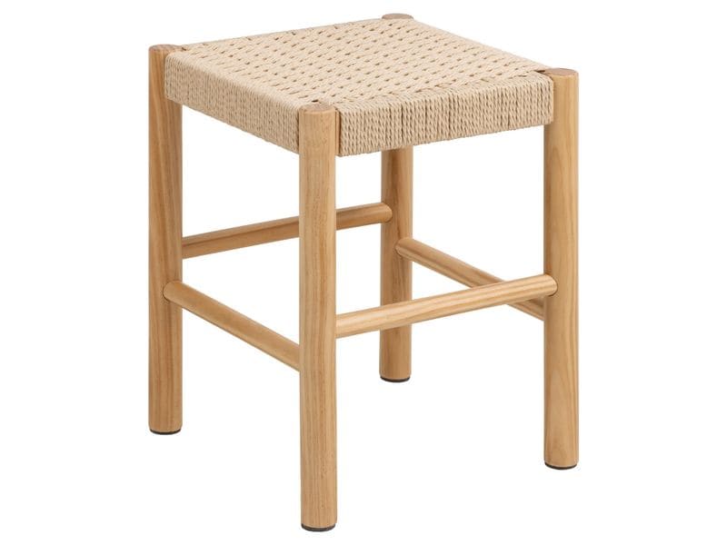 AC Design Hocker Alvin Holz, Weiss Hocker mit Off-White Papiergeflecht