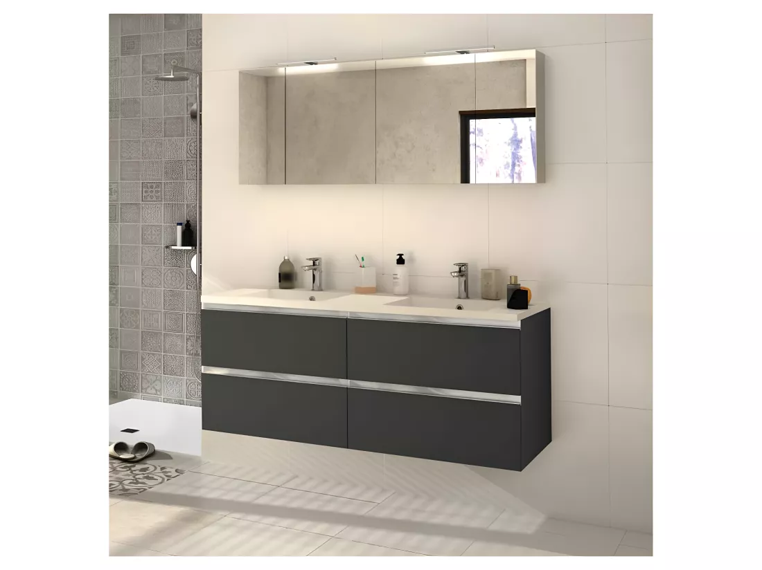 Meuble sous vasque 140 cm Anthracite + double vasque - BADEN