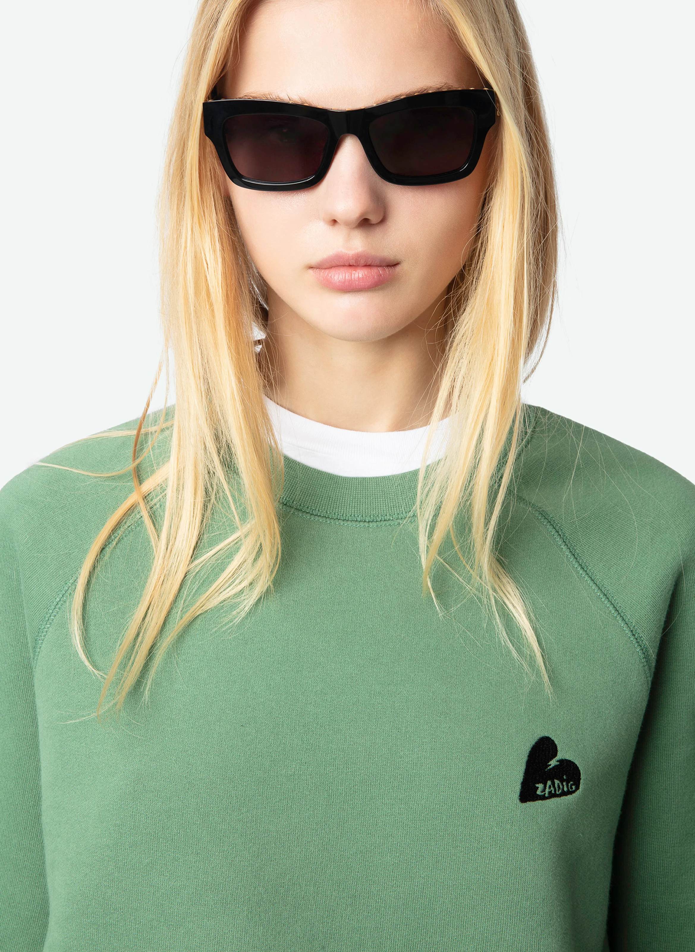 UPPER - Sweat molletonné à broderie coeur | Vert