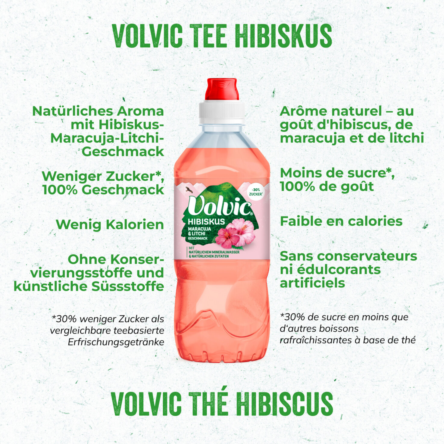 Volvic Hibiskus mit Maracuja- und Litschi Geschmack 6x75cl -450cl