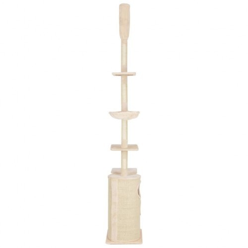 Arranhador bege para gatos com hastes de sisal.