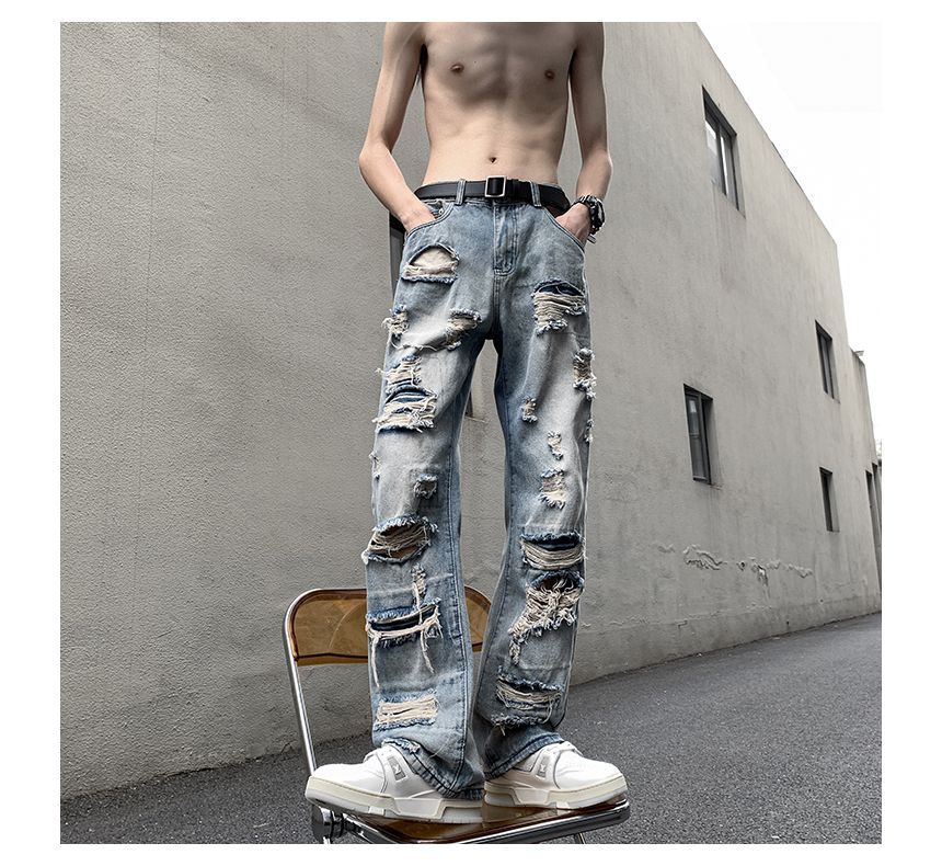 Koiyua - Hoge taille, versleten, losse jeans