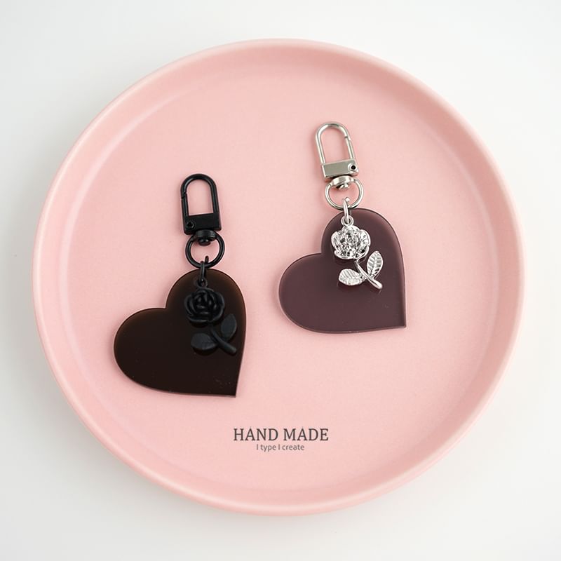 Kawano - Sleutelhanger / Tashanger met roos en hart