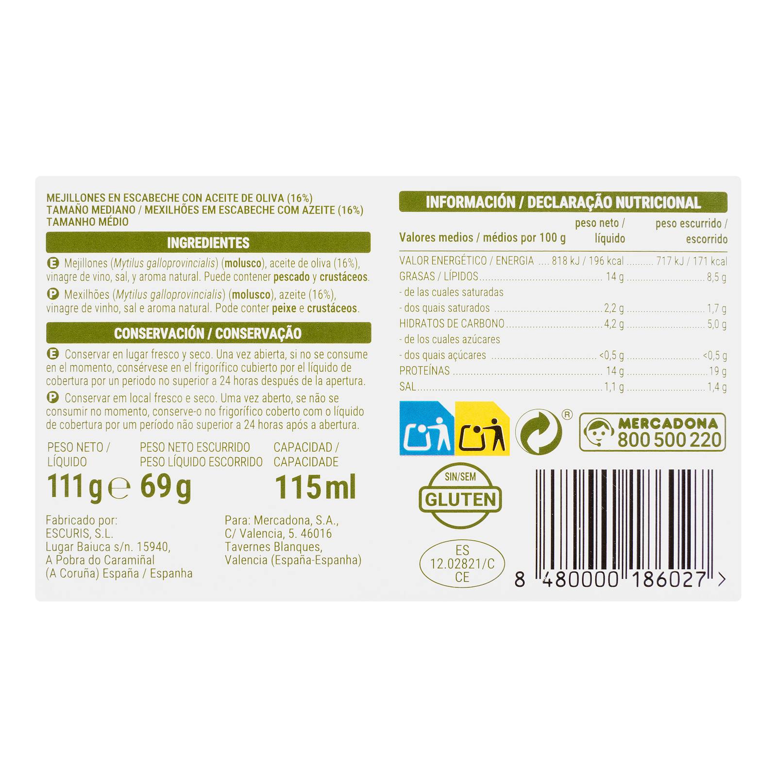 Moules marinées Hacendado moyennes