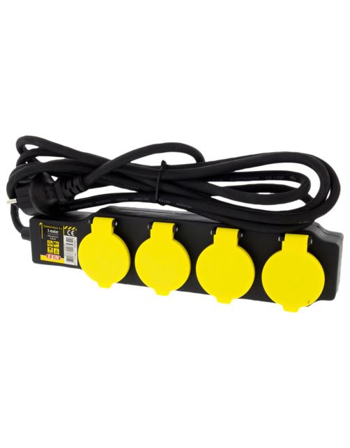 Exin Stekkerdoos 4-Voudig Swd - Elektra - 3 m Zwart Spatwaterdicht
