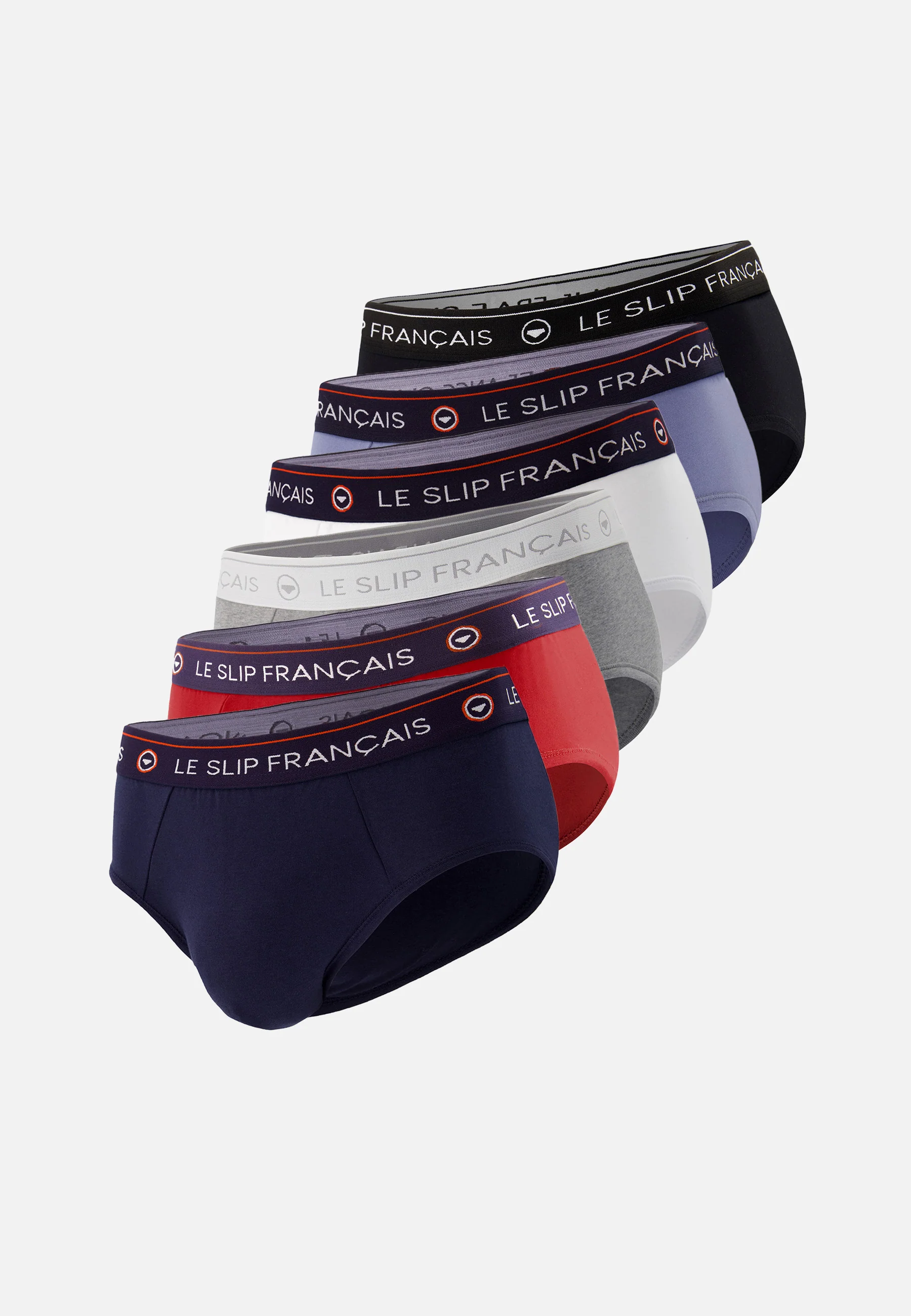 Six pack slips en coton-Pack 6 Slip Intrépide Noir Blanc Marine Rouge Cerise Gris Chiné Bleu Jean