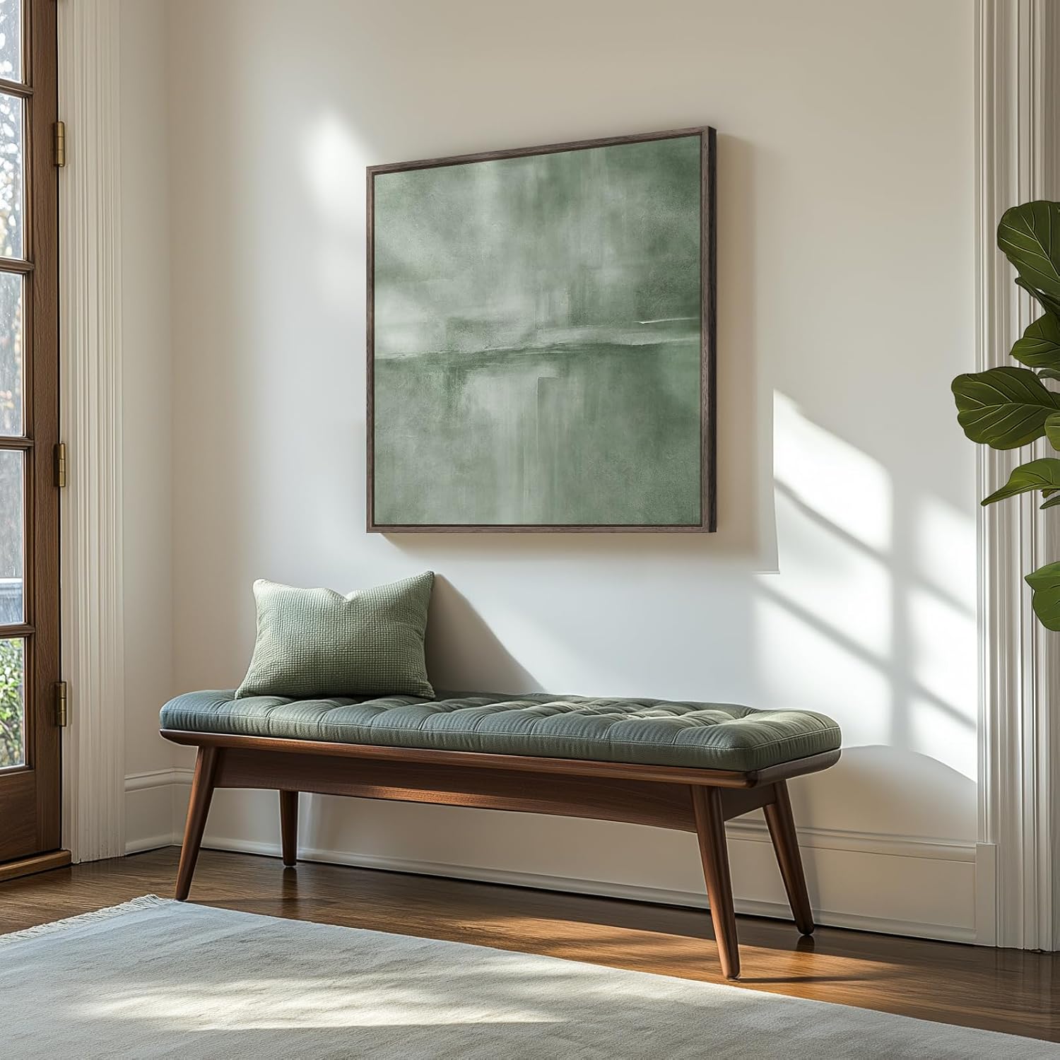 Gerahmte abstrakte Wandkunst, Salbeigrün, moderne Leinwanddrucke, Kunstwerk für Wände, quadratisch, minimalistisch, komplett grün, abstrakte Bilder für Wohnzimmer, Flur, Kamin, Schlafzimmer, Heimbüro