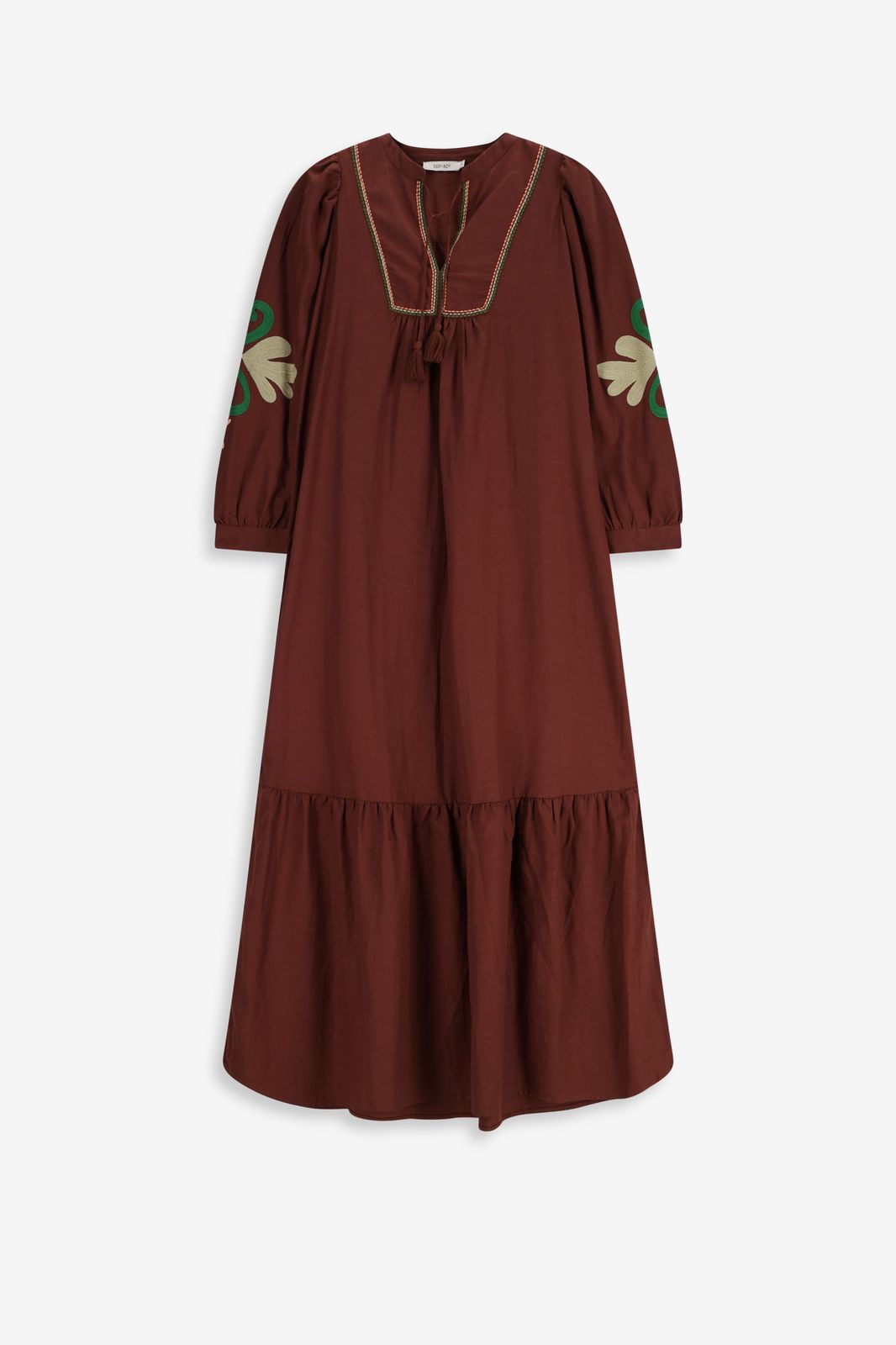 Bruine maxi jurk met embroidery details