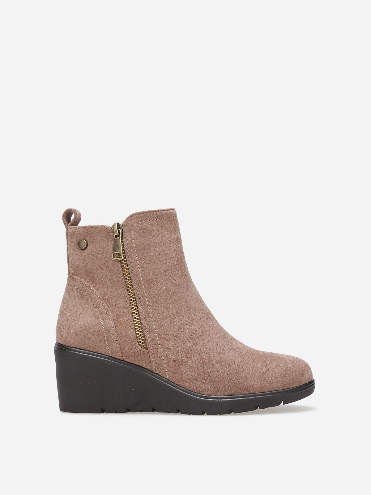 Bottines compensées en suédine- Taupe