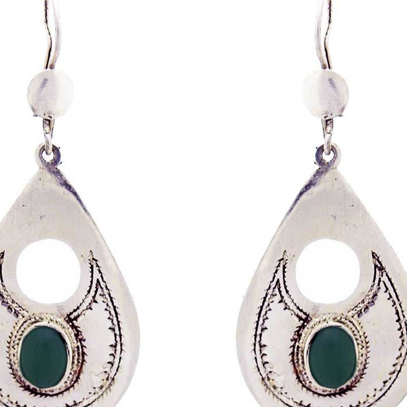 Boucle d'oreille touareg perle verte