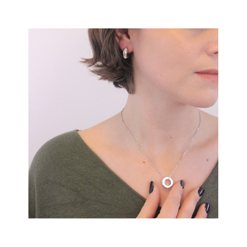 Boucles d'oreilles Square Hoop - Argenté et Cristal