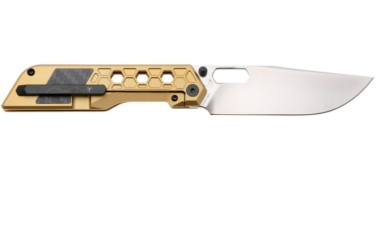 Artisan Cutlery Beest 1878G-GL, Satin CPM S35VN, Gold Titanium, Black Carbon Fiber Inlay zakmes