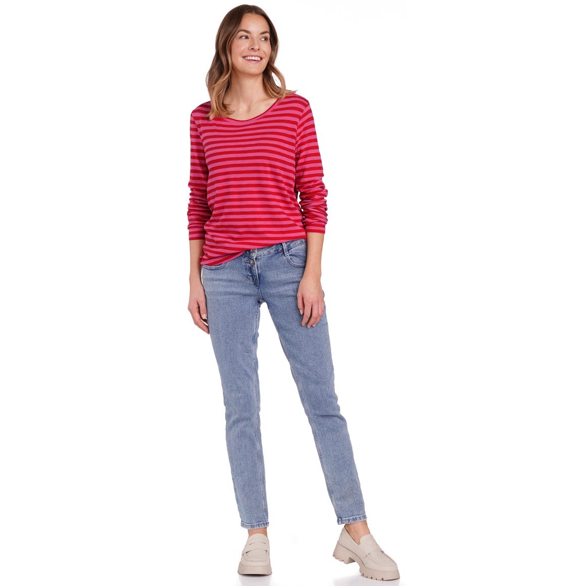 Gina Benotti Damen Langarmshirt im Streifen-Look rot / pink