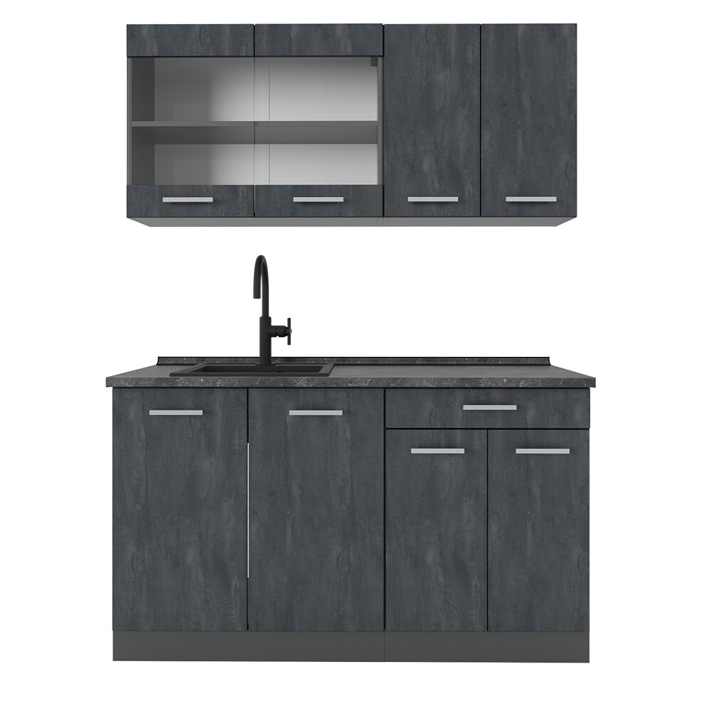 Vicco Singleküche R-Line 140 cm Schwarz Beton Anthrazit ohne Arbeitsplatte