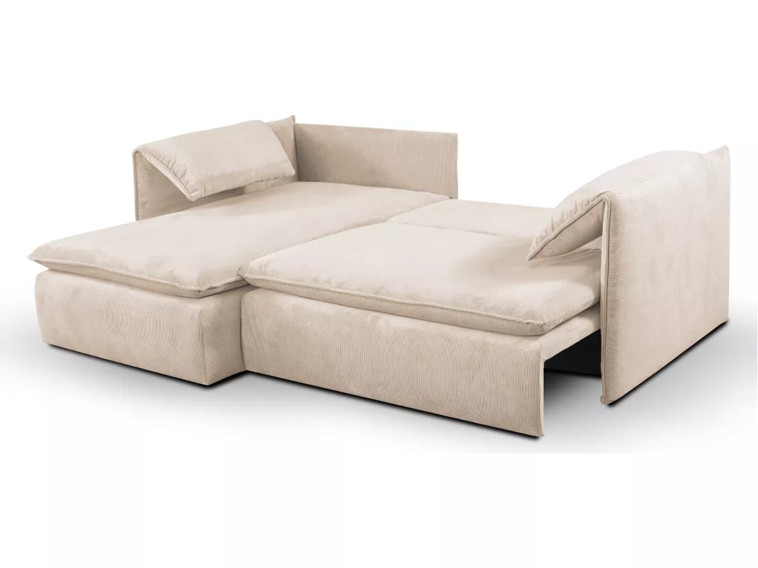 Canapé d'angle gauche convertible en velours côtelé beige TEODORA