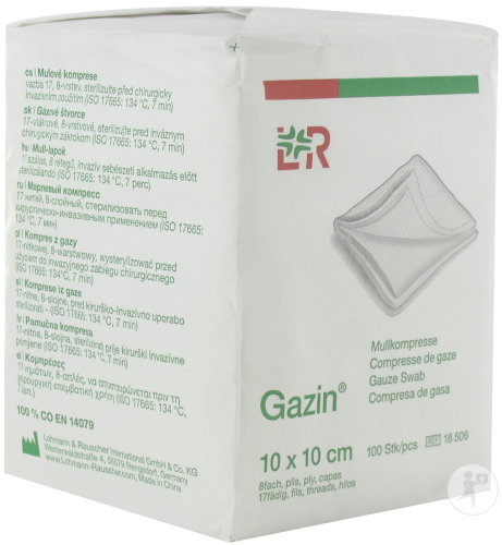 Lohmann & Rauscher Gazin Compresse De Gaze Non Stérile 8 Plis 10x10cm 100 Pièces (18506)