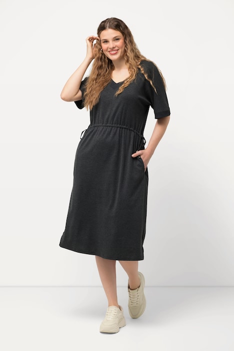 Jerseykleid, Tunnelzug, A-Linie, V-Ausschnitt, Halbarm