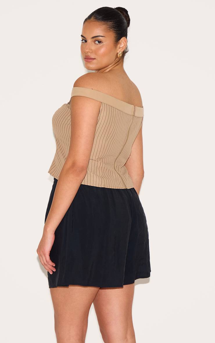 Marron Haut Long Bardot Rayé Grande Taille Effet Peau De Pêche