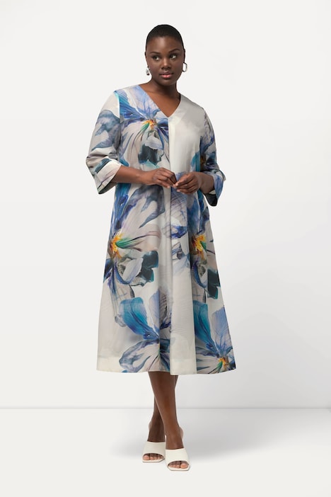 Midikleid, Lyocell, A-Linie, V-Ausschnitt, 3/4-Arm