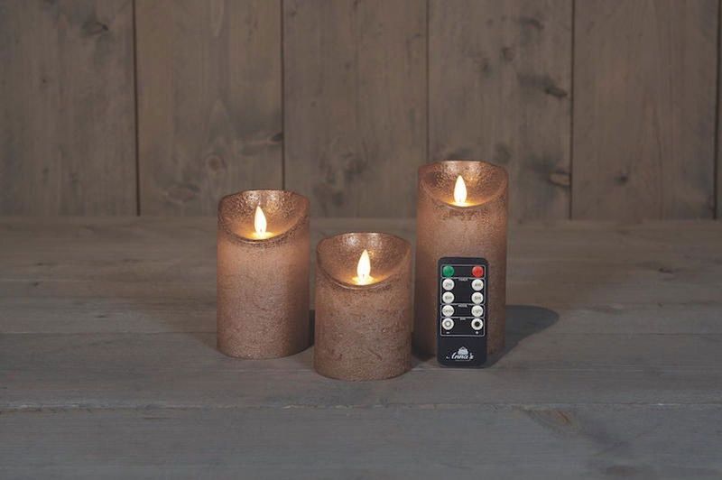 Anna Collection LED stompkaarsen - 3x - brons - stompkaarsen