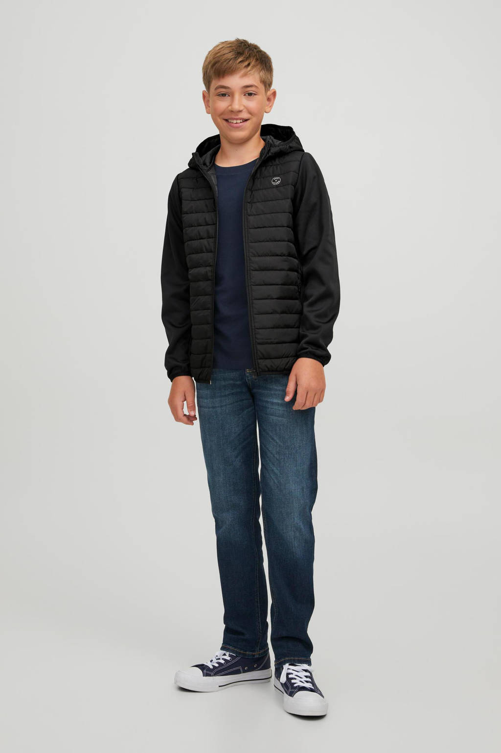 JACK & JONES gewatteerde tussenjas JJEMULTI met logo zwart
