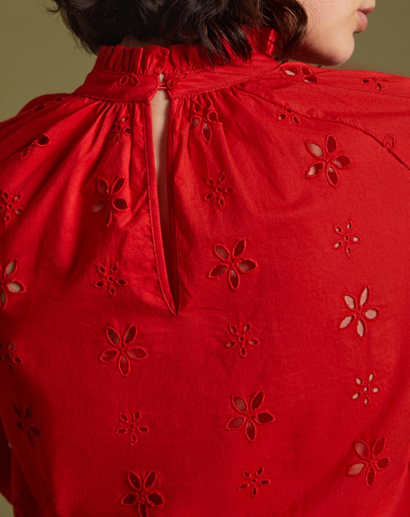 Cyrillus Blouse en broderie anglaise rouge