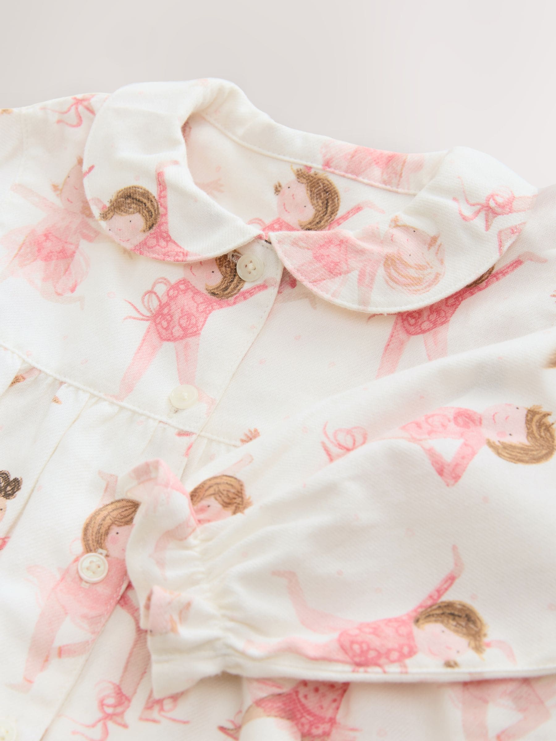 Ecru/roze ballerina - Geweven pyjama met knopen (9 mnd-10 jr)