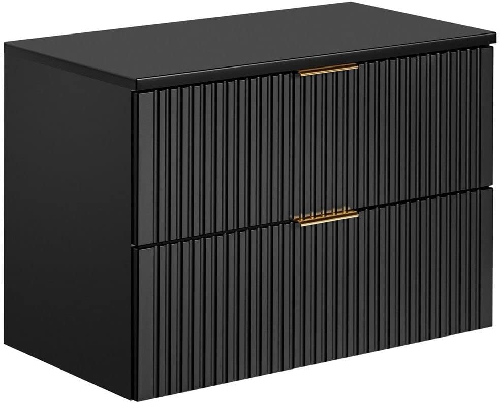 Lomadox Badezimmermöbel Waschtisch-Unterschrank 80cm matt schwarz mit gerilllter Front Waschbecken Badschrank mit 2 Softclose-Auszügen, B/H/T ca. 80,6/59,2/46,5 cm