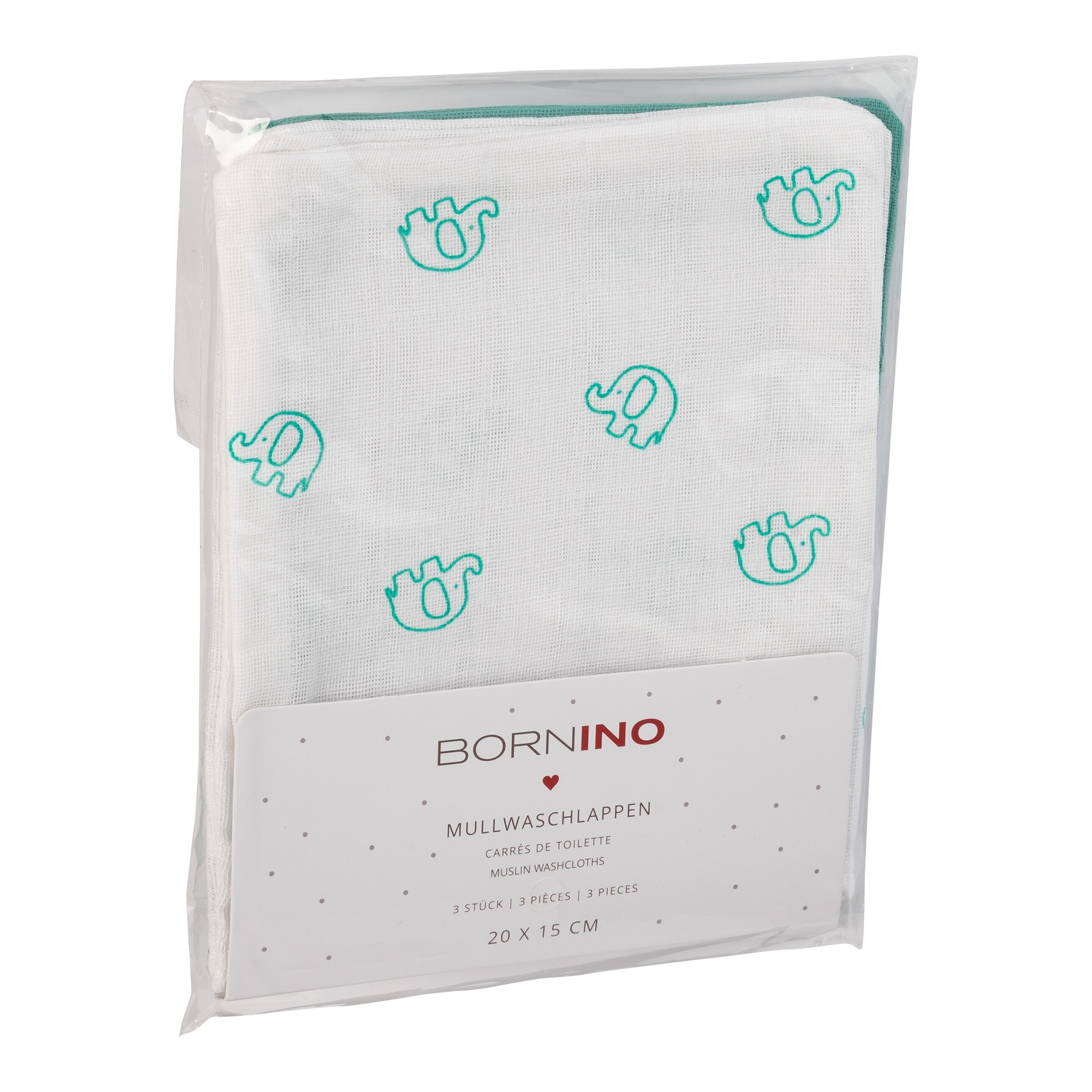 Bornino - Lieblinge 3er-Pack Mullwaschlappen 15x20 cm weiß/grün