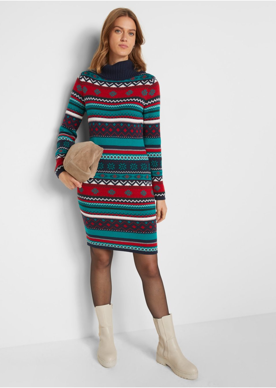 Robe en maille jacquard à col châle