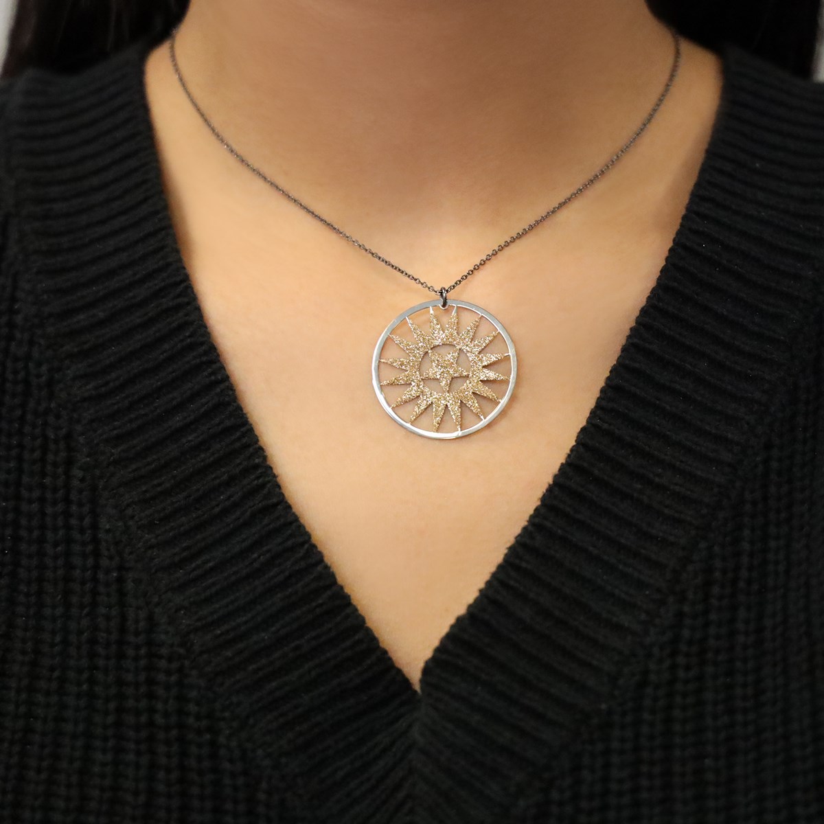 Collier étoile Des Neiges Argent Noir Glitter Doré