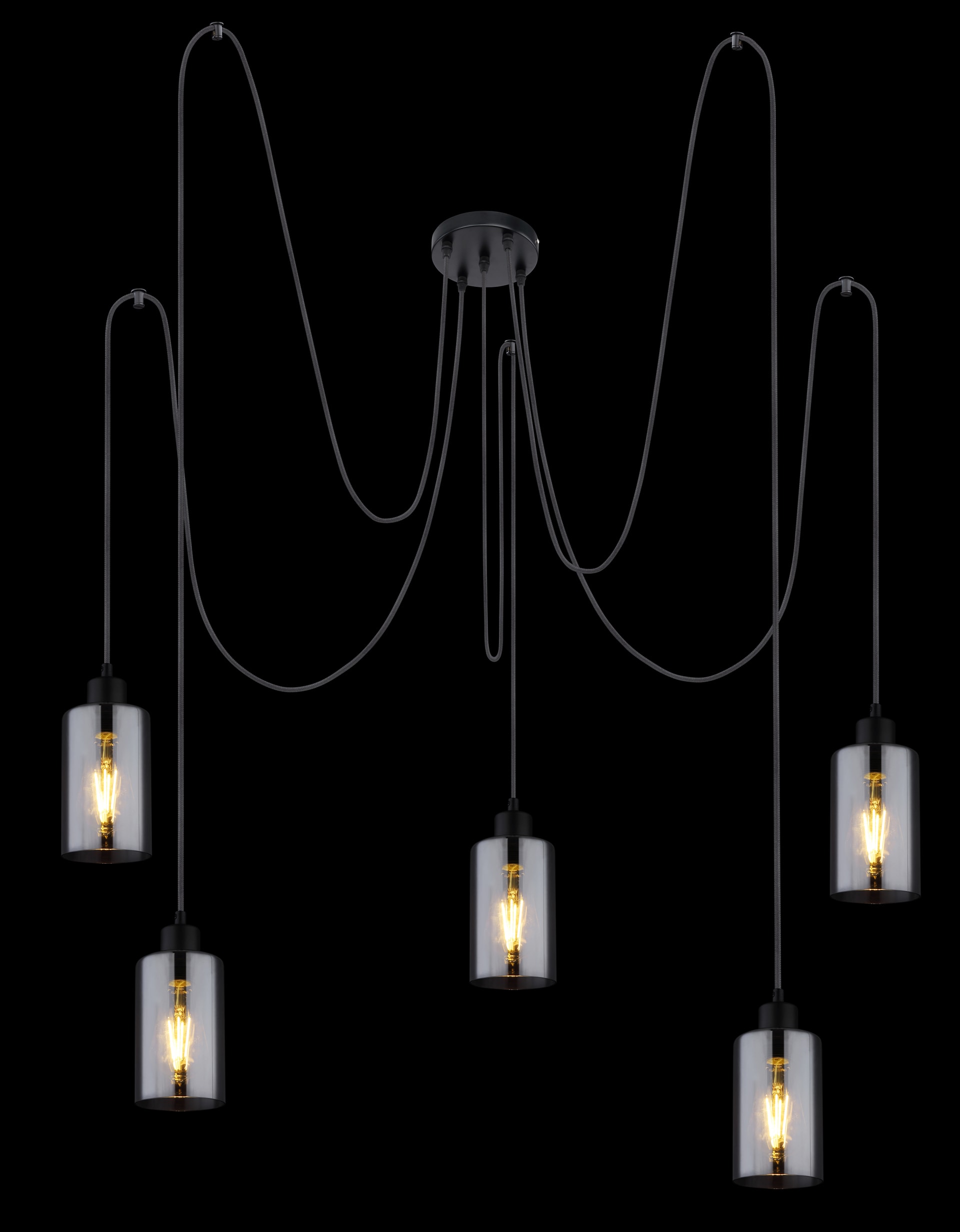 GLOBO Retrofit Pendelleuchte Adara schwarz /Rauchglas 170x170cm H50-185cm