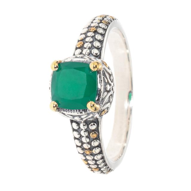 Solitär-Ring, Grüner Achat Silber 925 bicolor