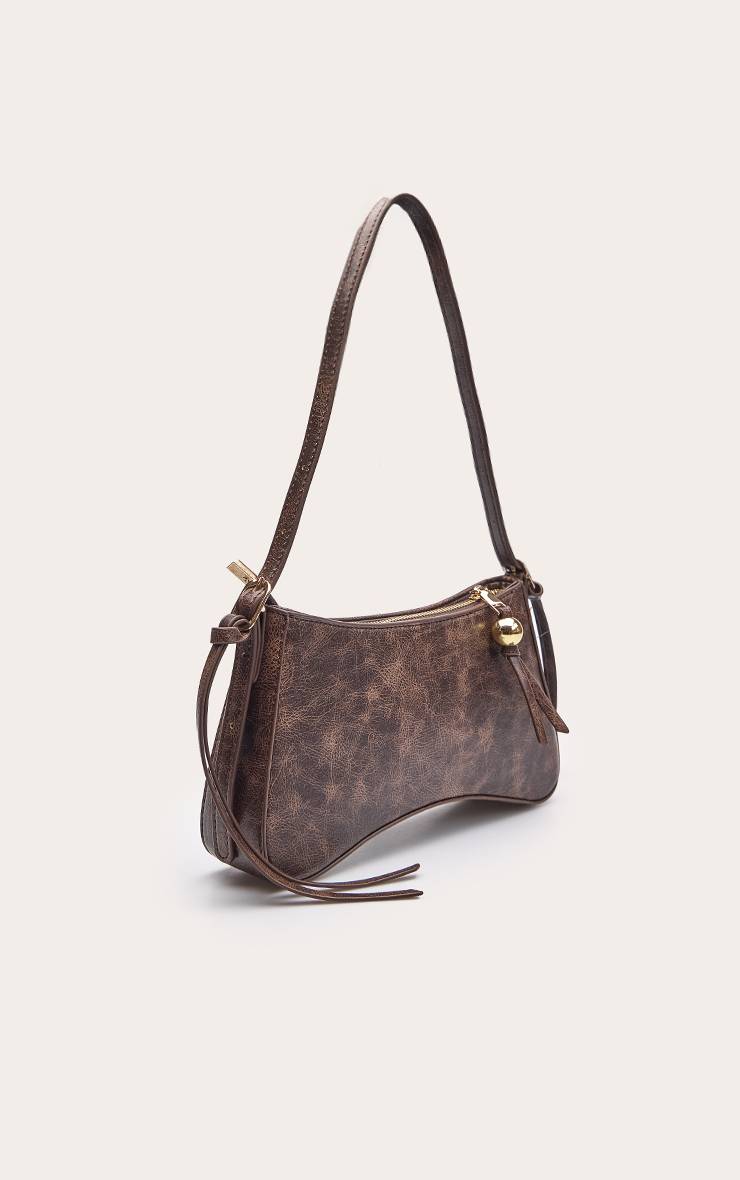 Chocolat Sac À Bandoulière Incurvé En Synthétiquecuir Brun Vieilli Avec Détails Perlés