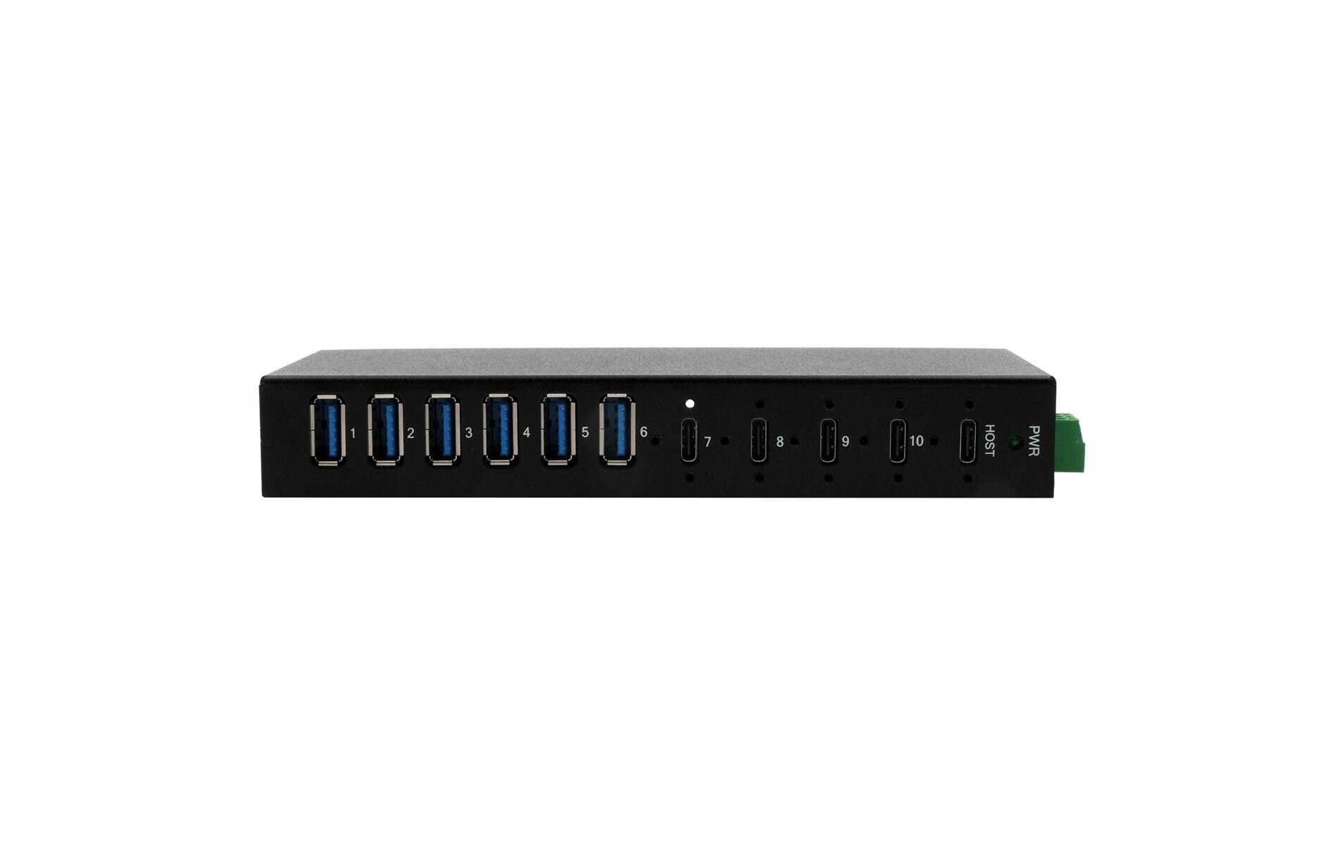 USB-Hub EX-12290HMS<br>10 Port USB 3.2 Gen Metall HUB mit 4x USB-C und 6x USB-A für Tisch, Wand und DIN-Rail Montage