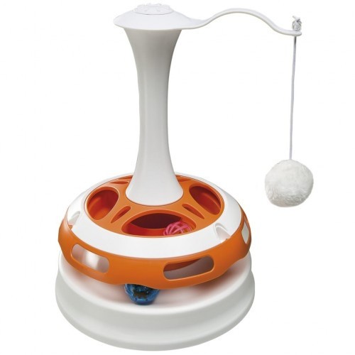 Brinquedo de carrossel laranja e branco para gatos