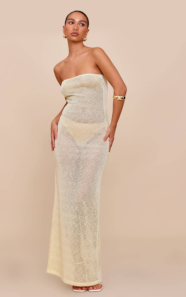Pale Lime Robe Longue Bandeau Transparente À Sequins