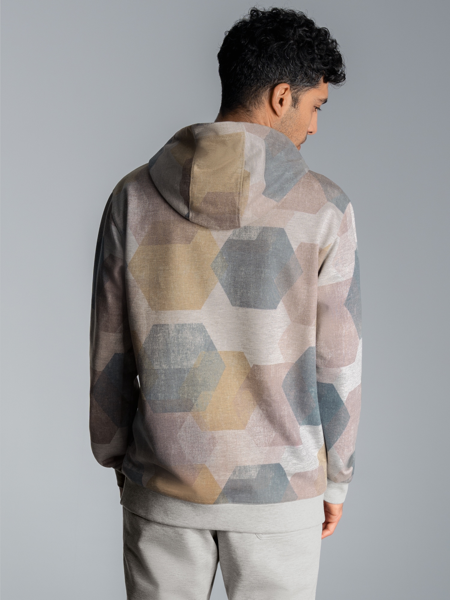 Hoodie mit modischem Allover-Print Grau-melange