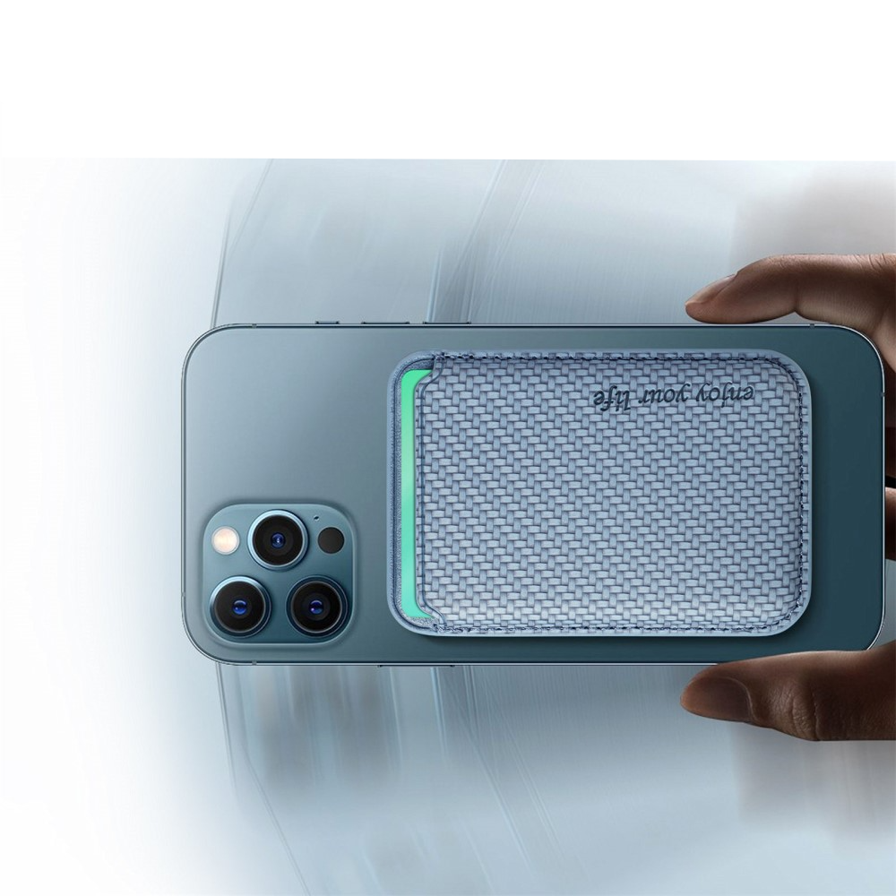 Magnetische MagSafe iPhone Leder Wallet Kreditkarten Halterung in Carbon Optik - Hellblau