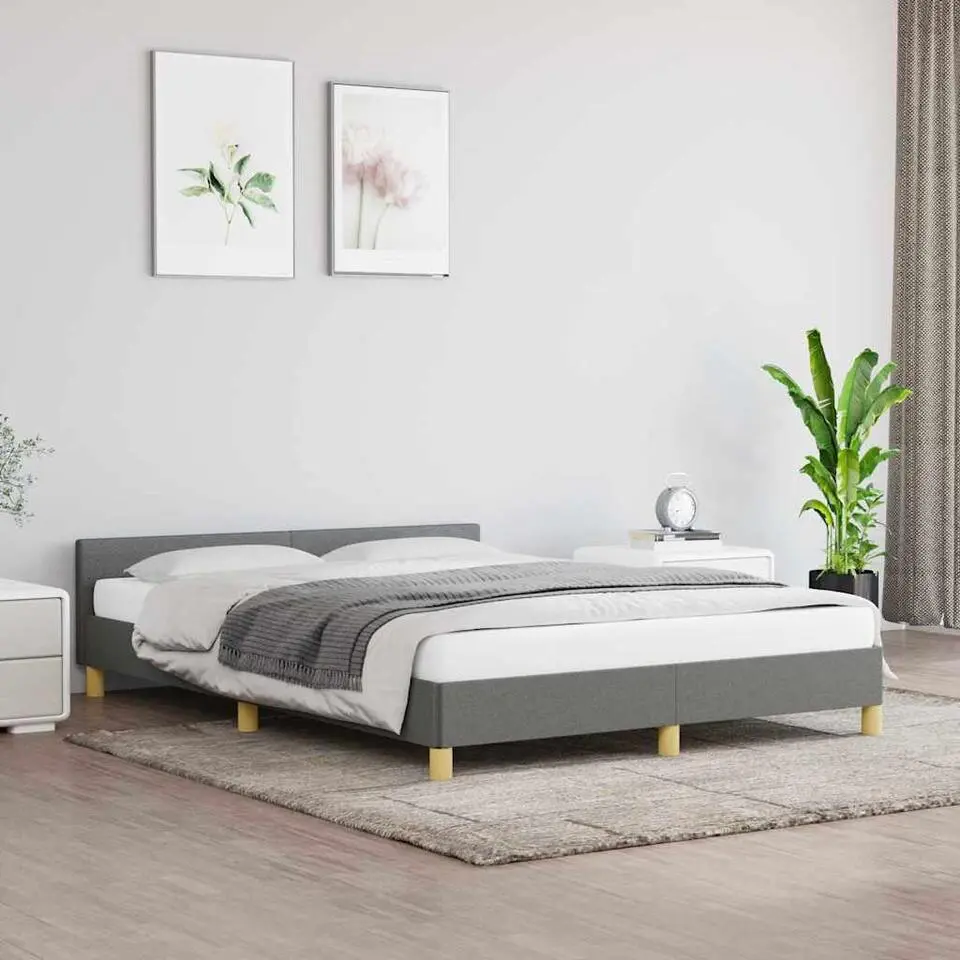 vidaXL - Bed frame met hoofdeinde - Donkergrijs - Stof - 140 x 200 cm