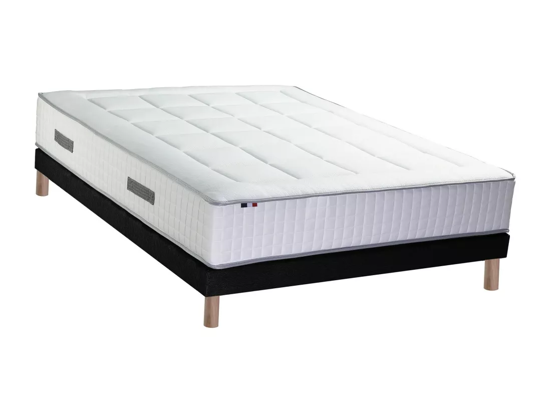 Ensemble matelas Ressorts 7 zones H28cm + sommier PALACIO 2 FABRICATION FRANCAISE Dimensions - 140 x 190 cm, Sommier - Noir