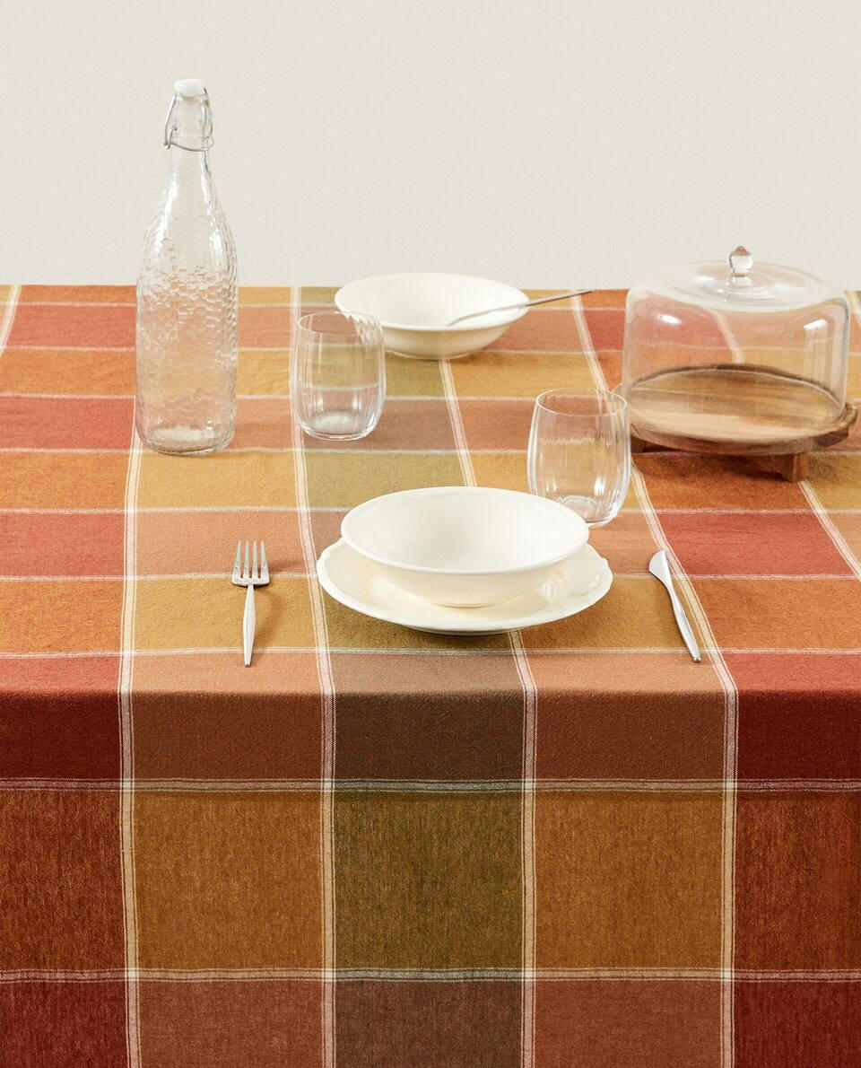 TOALHA DE MESA DE LINHO XADREZ