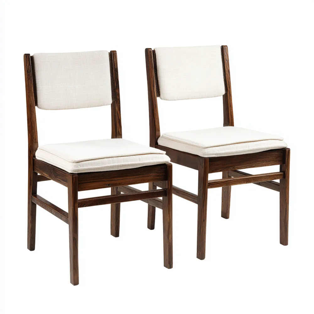 Esszimmerstuhl 2er-Set Holzrahmen mit Polsterung 85x45x45 cm – Creme –