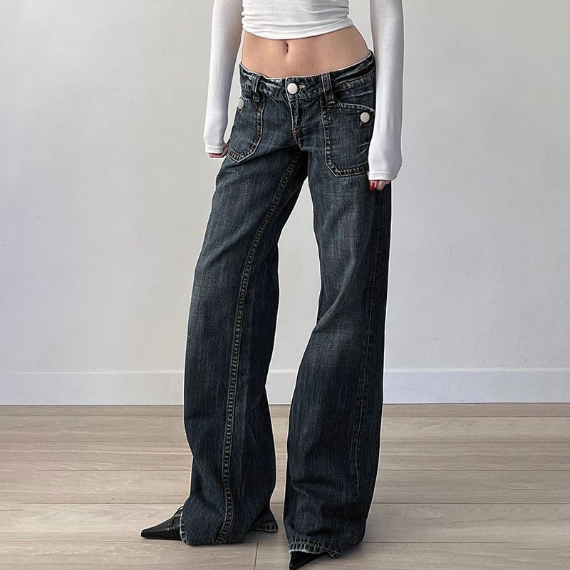 PolkaBella - Low Rise Washed Flared Jeans