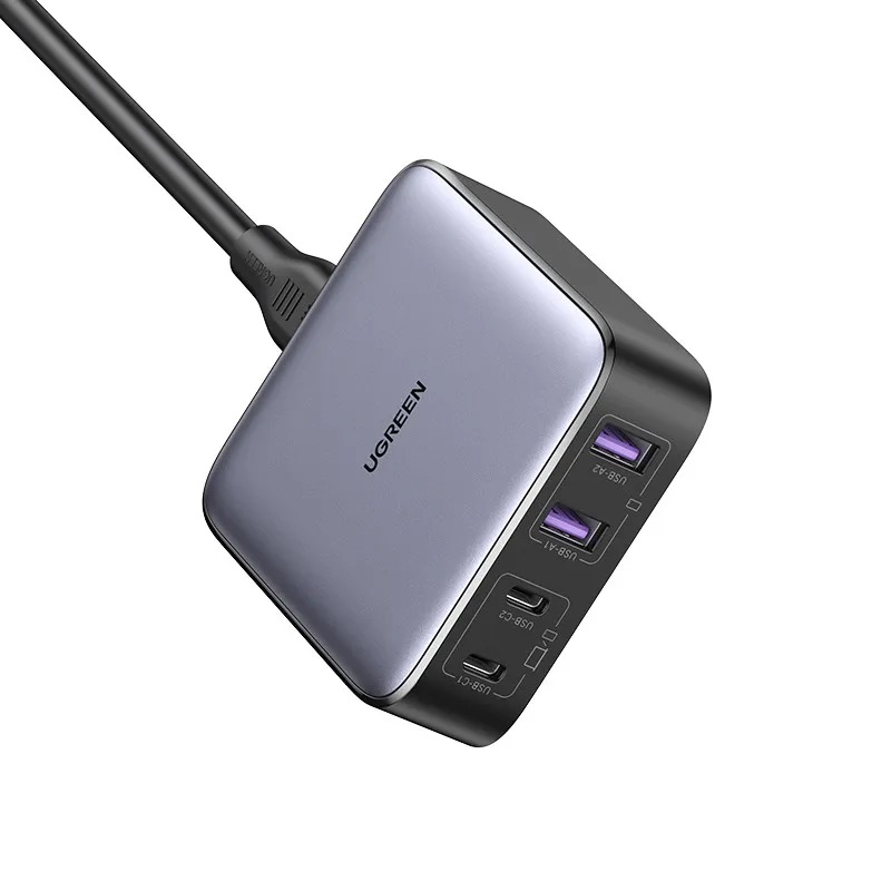(65W) 2x USB A / 2x USB C GaN Ladegerät Netzteil Power Delivery 3.0 / Quick Charge 4.0 (90747) - Schwarz / Grau