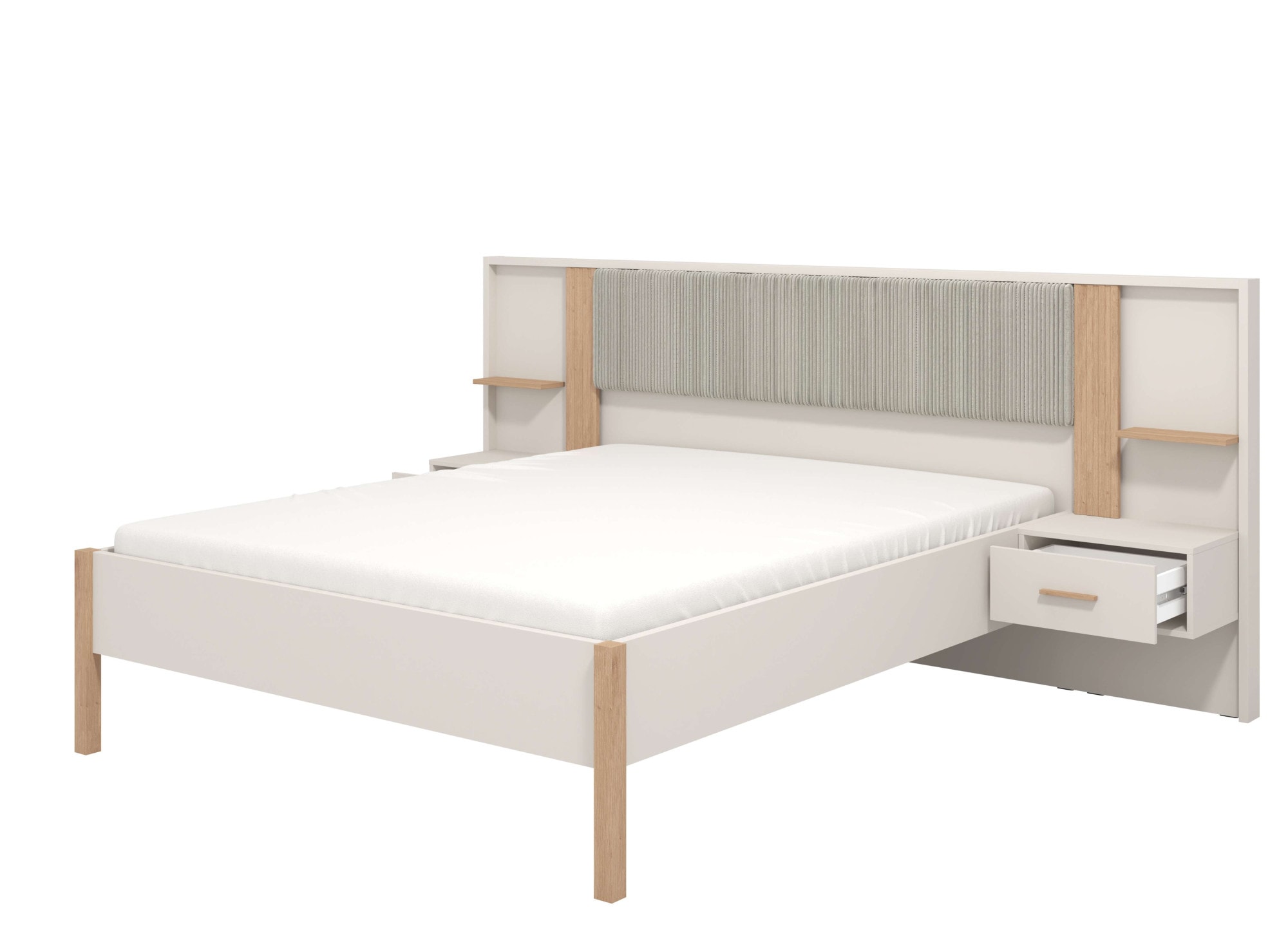Home affaire Bett »Belfort Bettanlage, mit gepolstertem Kopfteil, weicher Cordstoff« Set, Bett und 2 Wandpaneele mit Nachtkommoden, 3 Stk. tlg. Liegefläche 160x200cm, FSC®-zertifizierter Holzwerkstoff
