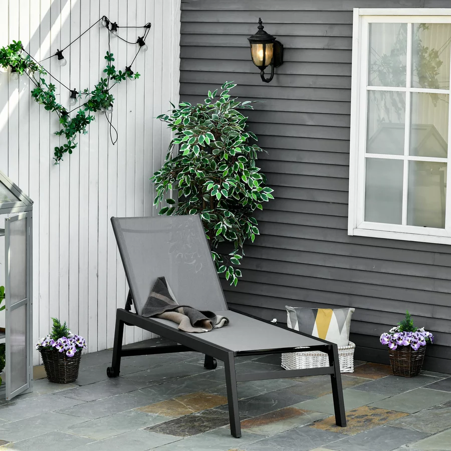 Outsunny Gartenliege mit verstellbarer Rückenlehne grau