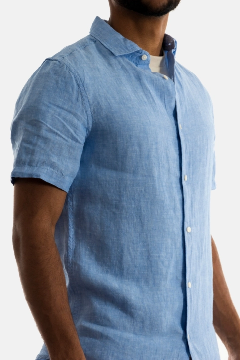 Chemise manches courtes superdry studios casual linen fzy light blue chambray